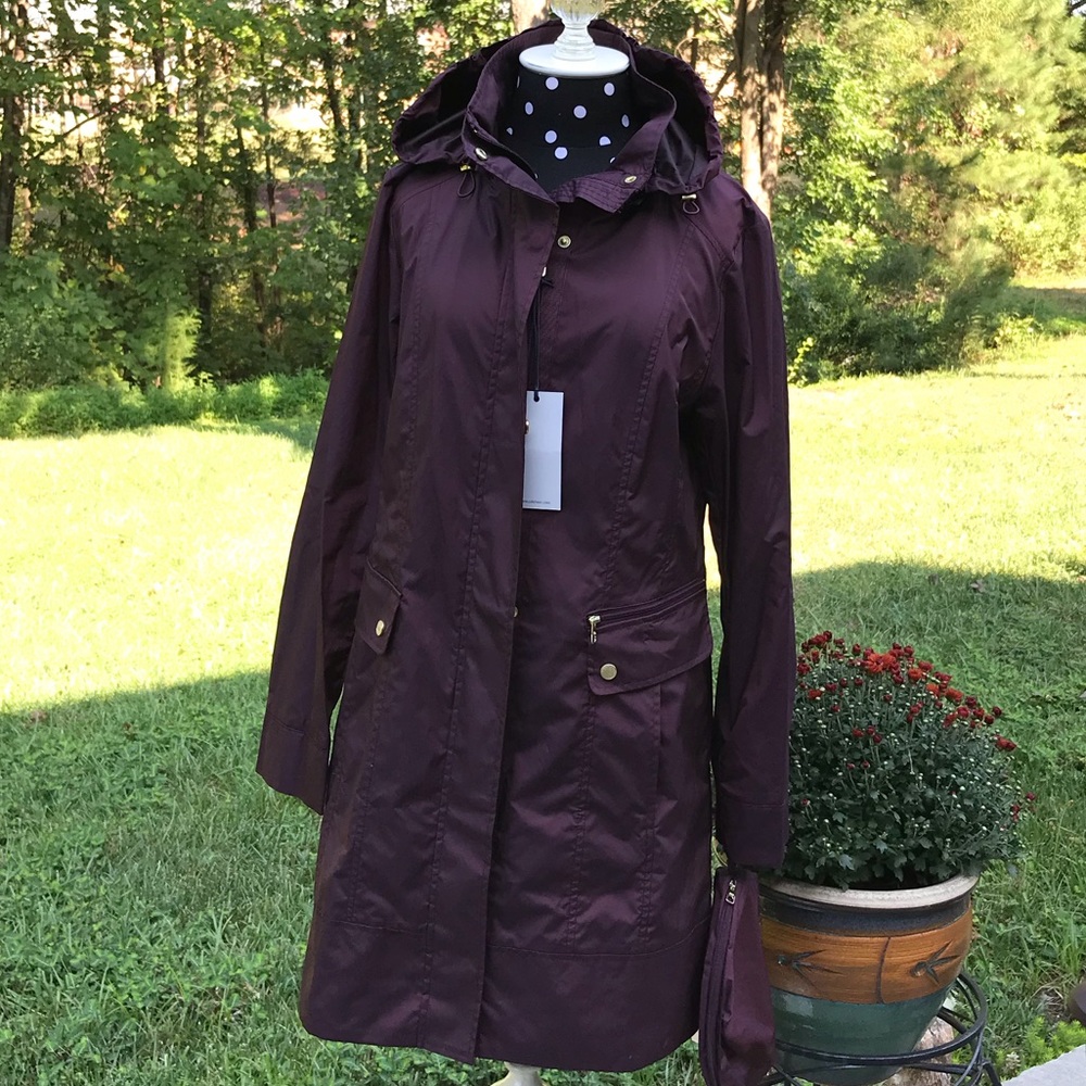 Cole Haan Back Bow Packable Hooded Raincoat - Picture 2 of 8
